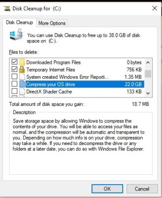 compress your os drive disk cleanup windows 10