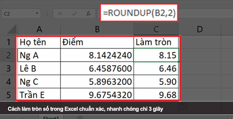Cách làm tròn số trong Excel chuẩn xác, nhanh chóng chỉ 3 giây
